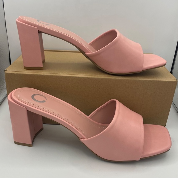 JOURNEE Collection vegan leather pink block heel sandals women’s Size 12 - Picture 10 of 11